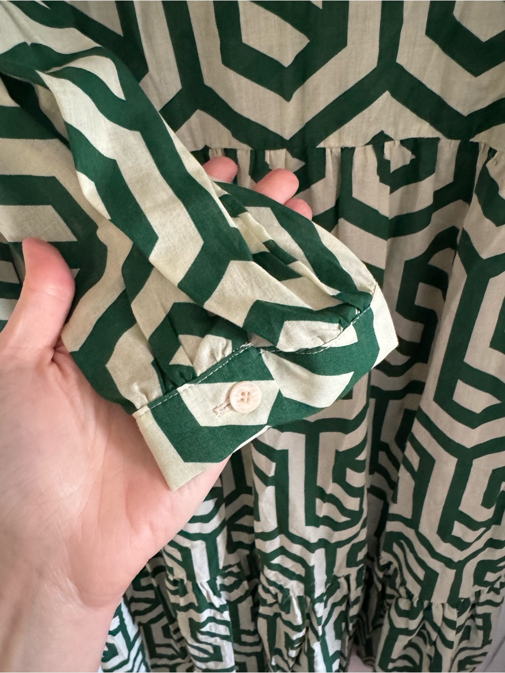 NWT Karen Zara Green and White Geometric Maxi Dress Size Small - Picture 5 of 6